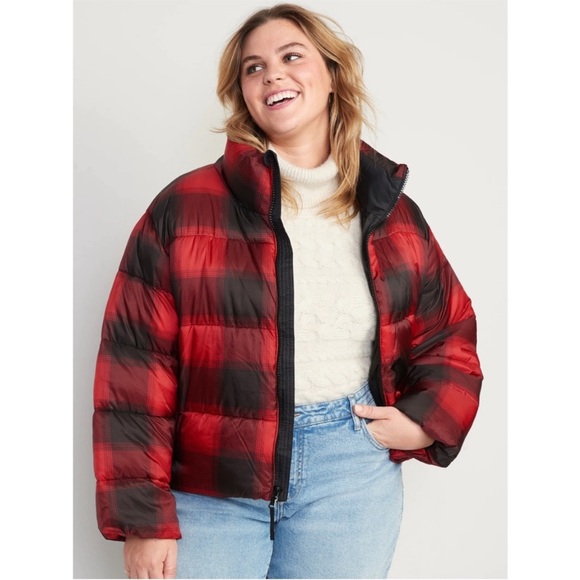 Old Navy | Water-Resistant Frost Free Short Puffer Jacket Buffalo Plaid New 3X - Picture 1 of 7